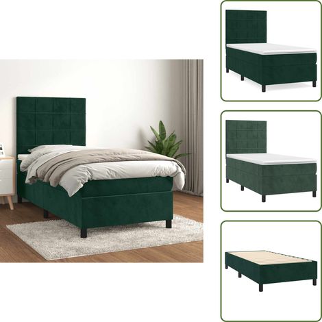 Boxspringbett mit Matratze Dunkelgrün 80x200 cm Samt - Boxspringbett - Samtbett - Doppelbett - Dunkelgrünes Bett - Gemütliches Bett (1/5)