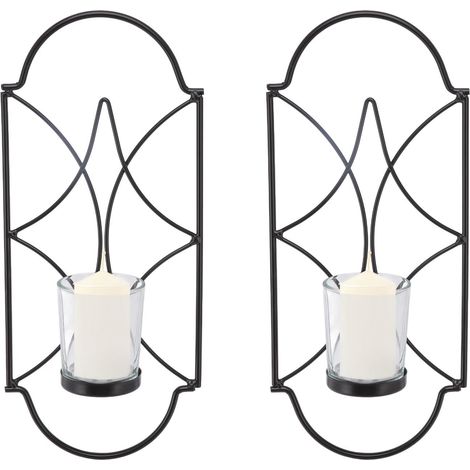 2 ensembles/vente de chandeliers muraux, bougeoirs en fer forgé, décorations murales de style européen, suspensions géométriques simples, noir. (1/5)