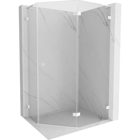 Mexen Lunar L cabina de ducha pentagonal abatible derecha 90 x 80 cm, transparente, blanca - 831L-090P-080L-20-00-P (1/5)