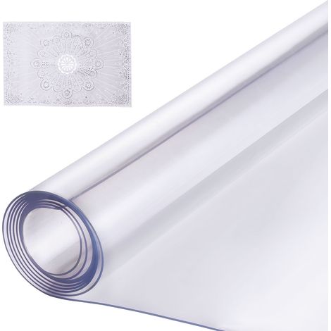 Nappe Rectangle Transparente 61x243,8 cm Épaisseur 1,5 mm, Film de Table Transparent en PVC, Imperméable et Facile à Nettoyer, Protection de Table pour Bureau, Cuisine Restaurant Salle à Manger (1/5)