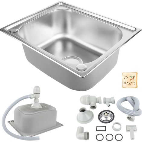 Évier Cuisine Inox - 1 Bac - Acier Inoxydable - Installation Encastrée - Camping-car RV Bateau - 50x40x20cm (1/5)