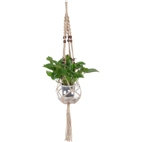 Suspension pour Plantes avec Perles en Bois - Pot de Fleurs Suspendu Décoration Intérieur Extérieur