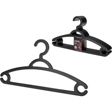 Set di grucce appendiabiti in plastica LOGAN, 8 pezzi, non rotanti, con traversa, per pantaloni e gonne, nere (1/3)