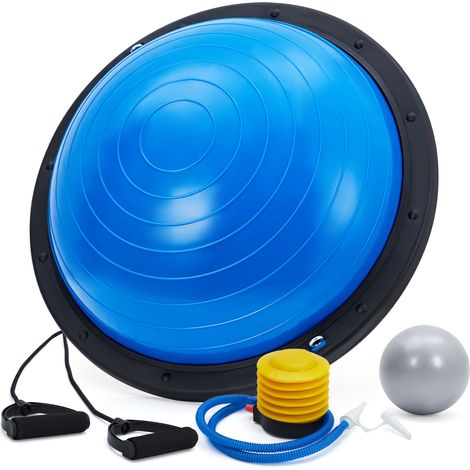 Balle de stabilité demi-sphère avec base antidérapante, capacité 1600 lb, bandes de résistance, pompe et balle bonus – Pour gainage, yoga, pilates, rééducation à domicile – Bleu, Classic (1/5)