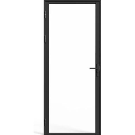 Vente-Unique – Bloc porte réversible en aluminium et verre trempé – H204 x L93 cm – Noir – Sens d'ouverture : poussant droit/gauche (1/5)