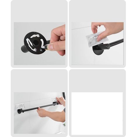Wandmontierter Handtuchhalter aus grauem Aluminium, kein Bohren erforderlich, für Badezimmer oder WC, schwarz. (1/5)