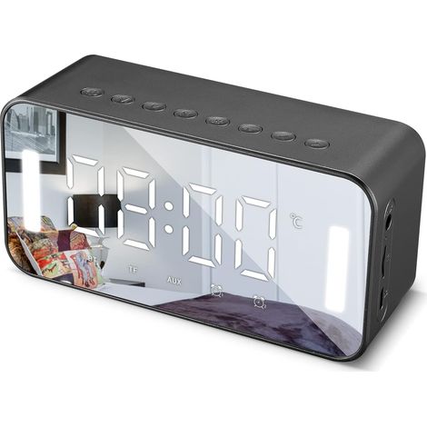 Réveil avec haut-parleur Bluetooth, réveil numérique avec miroir LED de 5,1 pouces, fonctions snooze et double alarme