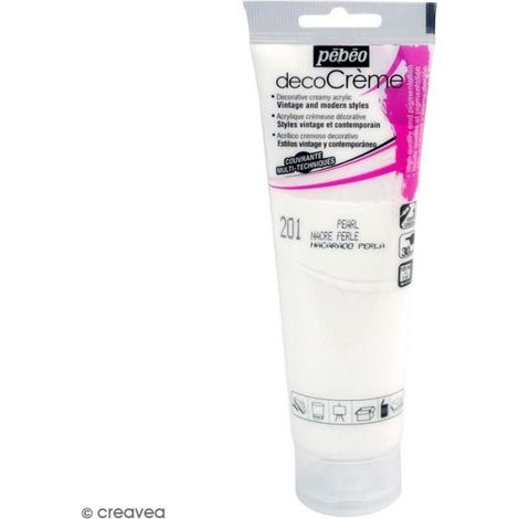 Peinture acrylique - PEBEO - DecoCrème - Blanc perle nacré - 120 ml - Multi-usage