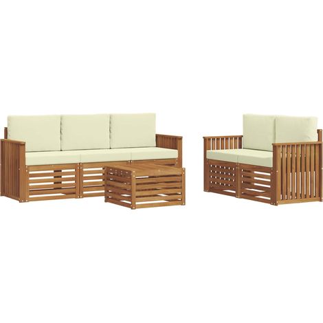 Sofa Sets 6 pcs Natural and Cream Solid Acacia Wood vidaXL (1/5)