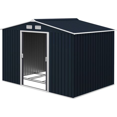 Abri de jardin grand rangement 277 x 195 x 192 cm porte coulissante ventilée industriel en acier galvanisé gris foncé (1/5)