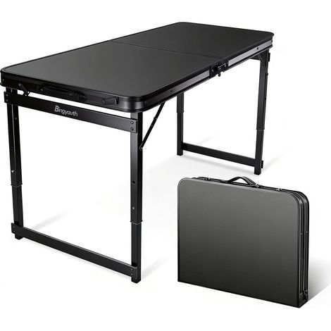 Table Pliante Multifonction 100x60 cm 3 Hauteurs Réglables 45 52 60 cm Plateau MDF Noir Mat Pieds Aluminium Léger Poignée Transport pour Jardin Camping Marchés (1/5)