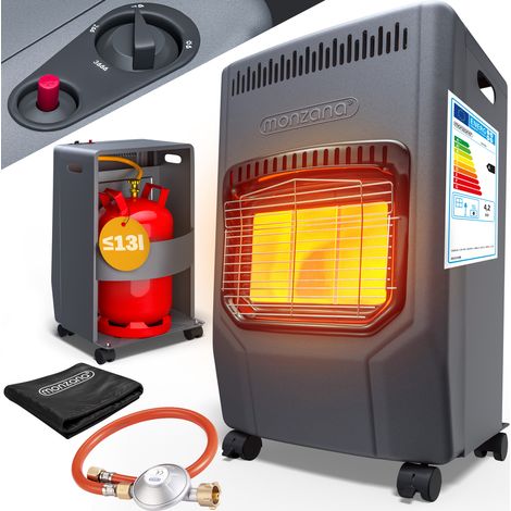 MONZANA® Gasheizung GH4500 Innenräume 4200W Gasofen 3 Heizstufen inkl. 50cm Gasschlauch Gasdruckregler Camping Gasofen Keramikheizplatten schwarz