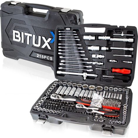 Werkzeugkoffer 215 tlg Knarrenkasten Ratschenkasten Nusskasten Stecknuss Umfangreiches Set mit 1/2" 1/4" 3/8" Ratschen & Zubehör
