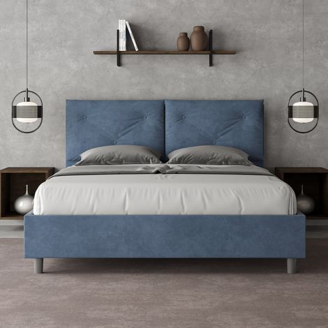 Letto contenitore da 160x190 in microfibra blu Appia (1/5)