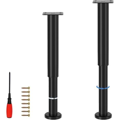 2 Pieds de Meuble Réglables - Acier Laminé à Froid - Hauteur Ajustable 25-42 cm - Charge 800kg - Pour Lit Table Armoire Salle de Bain - Noir (1/5)