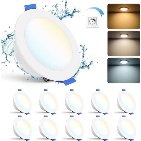Spot LED Encastrable Dimmable, Lot de 10 6W Spot Salle de Bain IP65 Blanc Chaud 2700K Blanc Neutre 4000K Blanc Froid 6000K 700LM, Spots de Plafond Extra Plat Pour Salon Cuisine, Trou Φ68-80mm (1/5)