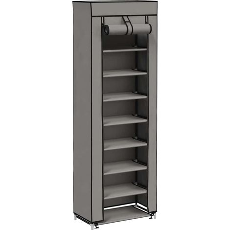 Armoire à Chaussures, Meuble Étagère de Rangement, avec housse Gris 57x29x162 cm Tissu OIB6676E (1/5)