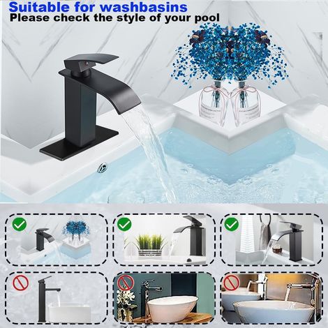 Miscelatore a cascata per bagno e cucina, anti-schizzo, a risparmio idrico, nero con tubi flessibili - ALTRO (1/4)