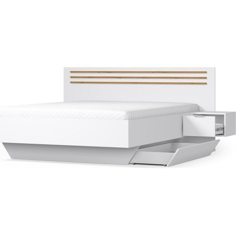 Cama FLORENCE – 180x200 cm – Blanca – Con dos mesitas de noche – Somier y cajones no incluidos