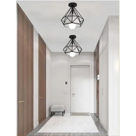 Lot de 2 Plafonnier en Métal Cage Vintage E27 Lampe Suspension Luminaire Industrielle Style Edison pour Salon Chambre (1/4)