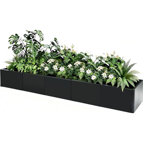 Bac à Fleurs Métal Surélevé 178x52x30 cm, Assemblage Sans Outil – Coins Arrondis – Anti-débordement,Carré potager avec fond (1/5)