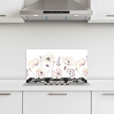 CRÉDENCE CUISINE Fleurs - Pastel - Plantes - Blanc 60x30 cm