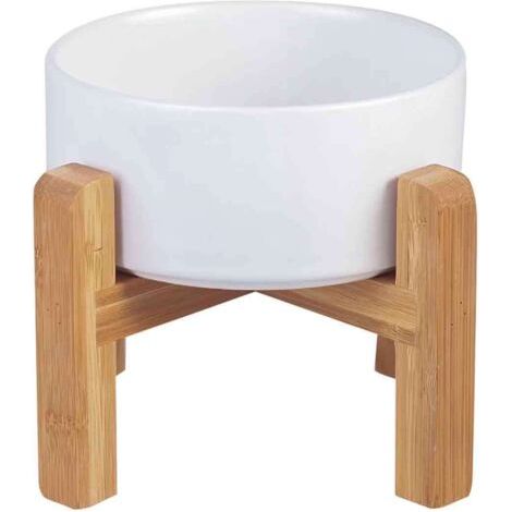 Cestino per animali in ceramica, adatto a gatti e cani di piccola taglia, con struttura in legno - resistente agli schizzi, comodo per riporre cibo e acqua, design elegante e pratico. (1/5)