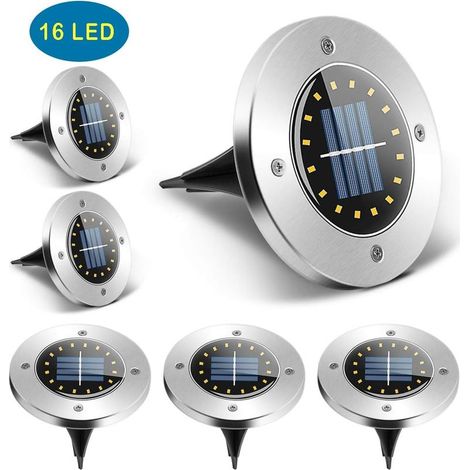 Set di 6 luci solari da giardino per esterni con 16 LED, impermeabili IP65, per prato e vialetto, luce bianca fredda (1/5)