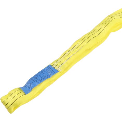 Élingue de levage en polyester 3T x 3M, flexible et robuste, avec double œillet et boucle, couleur jaune, pour manutention portuaire et navires. (1/5)