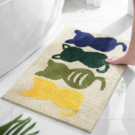 Green Mobility-50X80cm Extra Doux Microfibre Tapis de Bain Antidérapant Motif de 4 Chats Tapis de Salle de Bain Lavable en Machine Tapis de Bain Tapis de Tapis Super Absorbants,Kaki (1/5)