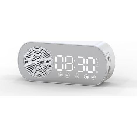 Radio FM intelligente multifonctionnelle, haut-parleur Bluetooth, réveil, horloge miroir (blanc) (1/5)
