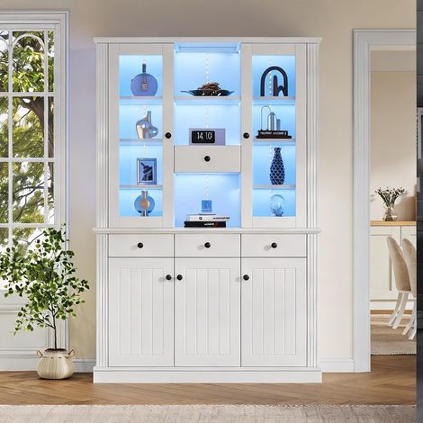 Vitrine blanche en MDF avec LED et 4 tiroirs 119 x 40 x 180 cm (1/5)