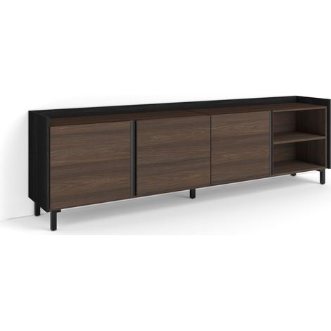 Skraut Home - Meuble TV, Banc Télé, Grand espace de Rangement, 207x35x61cm, Pour les TV jusqu'à 80", Design industriel, Style moderne, Chêne foncé et Noir (1/5)
