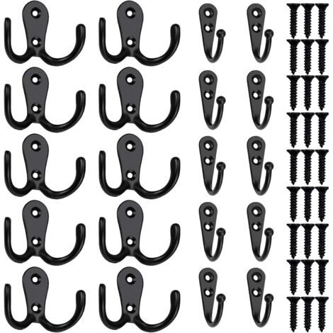 20 Pi��ces R��tro Pat��re Crochet de Manteau R��tro Crochets de Manteau Crochet porte Manteau Mural R��tro en M��tal avec 40 Vis pour Salle de Bain Cuisine Chambre Entr��e(Noir)
