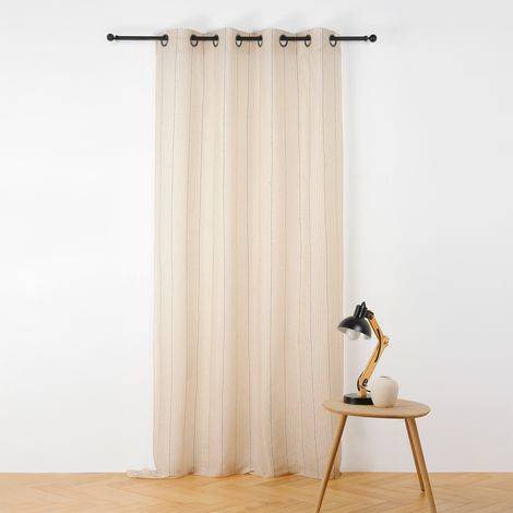 Voilage laine et coton fines rayures Beige 140x280 cm (1/2)