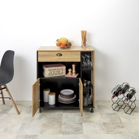 Desserte - HOME DECO FACTORY - Chef - Rangement - Déplaçable - Marron et Noir
