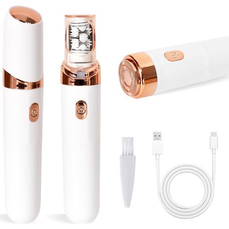 Épilateur pour Femme, 2 en 1, Épilateur Facial Rechargeable pour Femme, 2 Têtes de Rechange, Rasoir Électrique Sans Fil