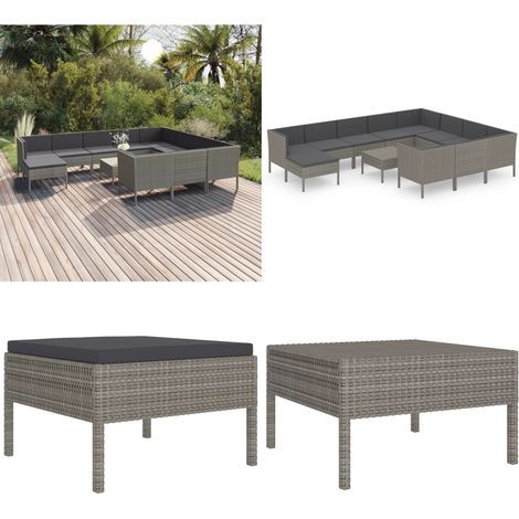 Salon de jardin 12 pcs avec coussins Résine tressée Gris - Salon De Jardin - Mobilier De Jardin - Set De Salon De Jardin - Meubles D'extérieur - Résine Tressée - Home & Living