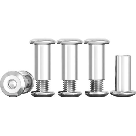 Lot de 10 vis de connexion M4 x 20 mm Vis à douille en acier inoxydable A2 V2A, connecteur d'armoire M4, pour meubles, armoires, planches en bois (10pcs） (1/5)