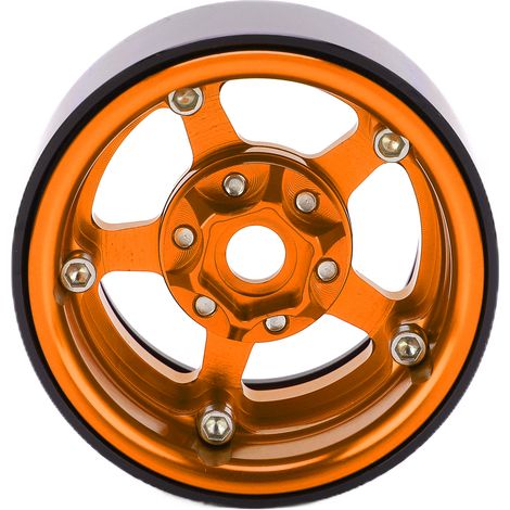 Jantes Beadlock 1,9 pouce en alliage d'aluminium, 5 trous, argentées, anti-taches, pour pneus RC, moyeu doré (1/5)