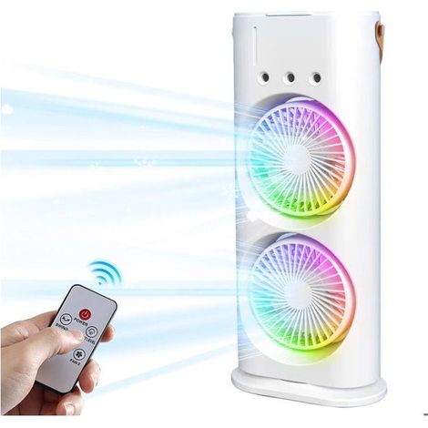 Online Store - Ventilateur de bureau silencieux, ventilateur tour à 3 vitesses avec humidificateur, ventilateur tour USB, lumières colorées (1/5)