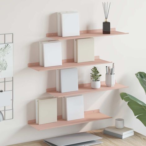 Schwebendes Regal 4 pcs Rosa 60 x 18 x 2,5 cm Stahl