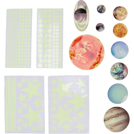 Autocollants muraux planètes scintillantes, 14 pièces, autocollants du système solaire, étoile scintillante dans la nuit, pour chambre d'enfant, Mini chambre d'enfant (1/5)