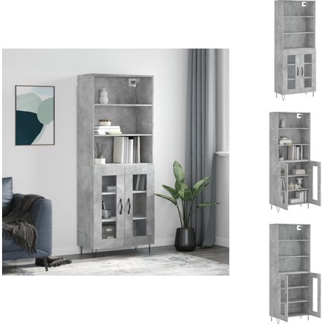 Sideboards - Living Highboard Betongrau 69,5x34x180 cm Holzwerkstoff (1/5)