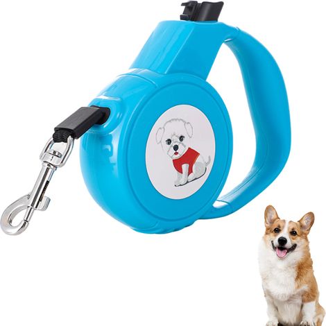 Laisse rétractable de 3 m pour chiens de petite race, en nylon anti-nœuds (bleue) (1/5)