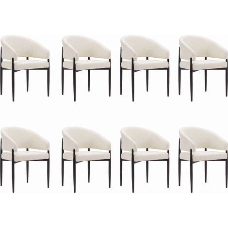 Lot de 8 chaises de salle à manger Charlie - Tissu Chenille Déperlant Blanc Cassé / Pieds Noirs (1/5)