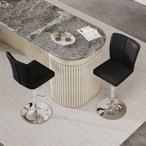 2er-Set höhenverstellbare Barhocker, 360° drehbar, schwarzes PU und silberfarbenes Metall (1/5)