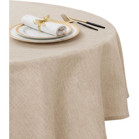 Nappe ronde 140cm Beige Lavable Aspect lin Imperméable
