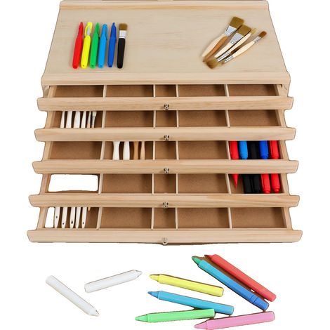 Mobile contenitore con cassetti, design a 5 scomparti, materiale in legno di pino, accesso indipendente ai cassetti, robusta struttura a incastro, versatile per piccoli oggetti (1/5)