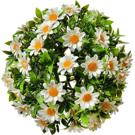Boule de buis artificielle avec marguerites blanches plastique intérieur extérieur Ø 17 cm - PANGIVO (1/3)